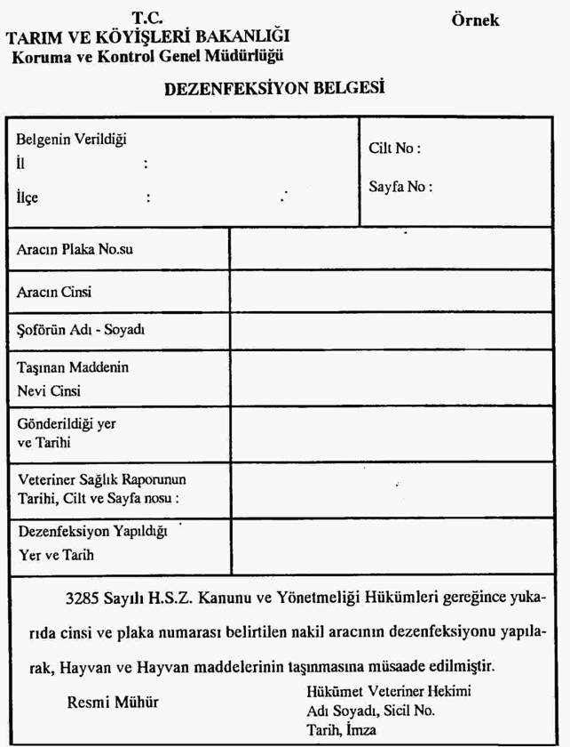 Dezenfeksiyon belgesi